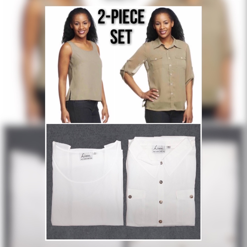 Linea by Louis Dell'Olio Crinkle Georgette Shirt-Shell Set, 3X White NWT A214117